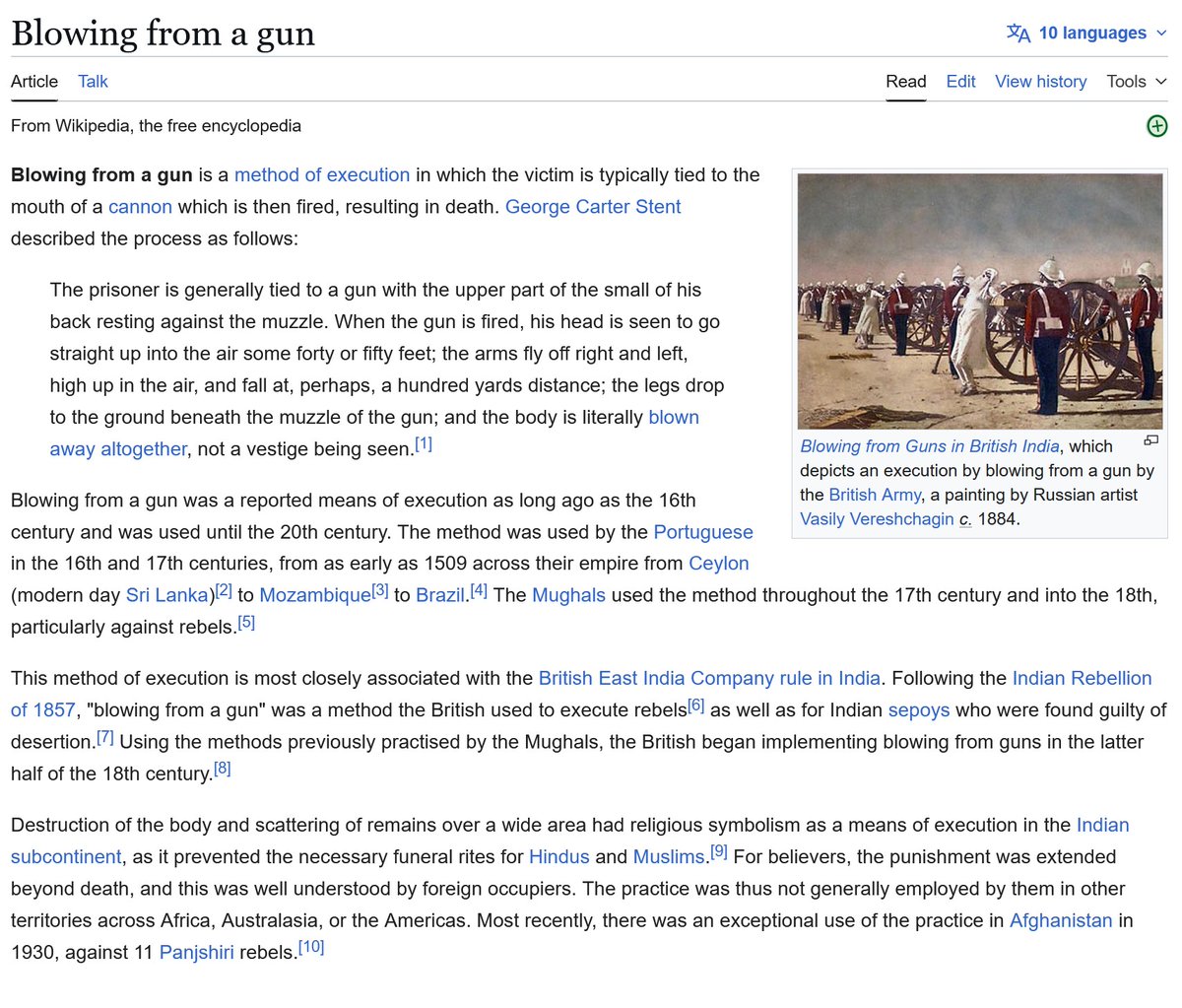 KaidenOZ's tweet photo. @RupertLowe10 a suggestion from the colonies... 

"Destruction of the body and scattering of remains over a wide area had religious symbolism as a means of execution in the Indian subcontinent, as it prevented the necessary funeral rites for Hindus and Muslims" https://t.co/nLb64Zx5TH