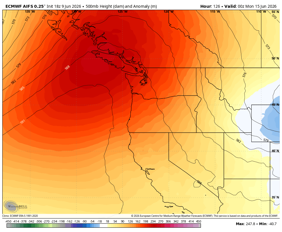 vlad_rad's tweet photo. #Heatwave still on track to move in the #PNW by this weekend as an upper level ridge builds into the region. Peak temps Sun/Mon (30-35C) as a thermal troughโจ๏ธ develops.
#BCHeat #BCWx #BCStormWatch #Wawx #Weather #Update #News https://t.co/oyWxugH2er