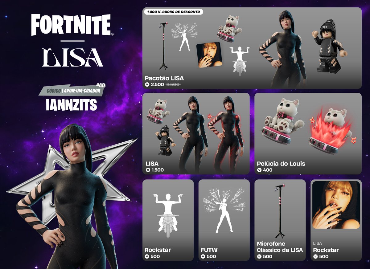 iannzits's tweet photo. Cantora, atriz e super estrela global! LISA, do BLACKPINK, retorna ao Fortnite para mostrar seu estilo ousado e presença de palco imbatível — na Loja até 14 de junho! ˙⋆✮

💗 Considere usar meu código ‘IANNZITS’ se for adquirir #ad https://t.co/0Gzqps2Nof