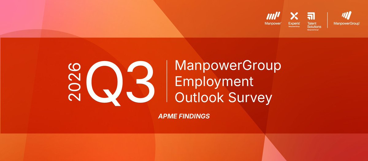 ManpowerMY's tweet photo. New data shows what employers are expecting next. 👀 

The APME Q3 2026 #ManpowerGroup Employment Outlook Survey captures hiring plans for the months ahead, along with industry outlooks and key workforce trends. 

Get all the insights: https://t.co/b3YnVwdyh5 https://t.co/jr45ijP06J
