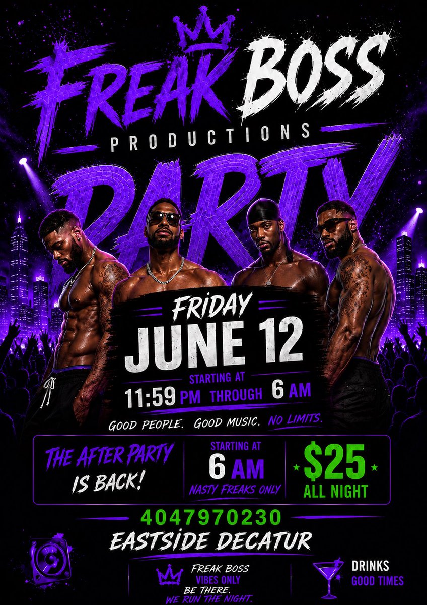 FreakBossatl's tweet photo. The “After Party “ is back!!!! For the nasty freaks only!!!!! Mask are provided starts at 6am…if your not that freaky you can enjoy the regular party😏 https://t.co/6jLqPMcY0P