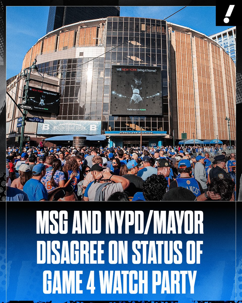 YahooSports's tweet photo. Madison Square Garden and NYC Mayor Zohran Mamdani have disagreements over plans for watch parties outside of MSG for Game 4 of the NBA Finals.

MSG said in a statement that they've been told by the Mayor and NYPD that they will "once again implement the same 'frozen restrictions' for Game 4" that were in place during President Donald Trump's attendance at Game 3.

Mayor Mamdani has stated that he has "approved a ticketed MSG watch party for Game 4."