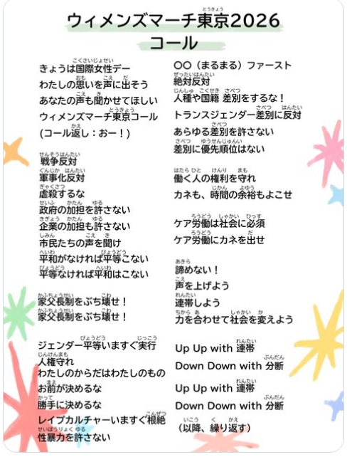 kyon78315's tweet photo. 「トランス差別は女性差別の一つの形」？？？
だったら何故ウィメンズマーチのコールから「女性差別反対」の言葉が消されたんでしょうか？
あなた方は、女子スポーツや女性スペースの安全安心を訴えるとトランスヘイトと言いますよね？私は「トランス女性は女性です」は新たな女性差別だと感じます。 https://t.co/d9dqIy049F
