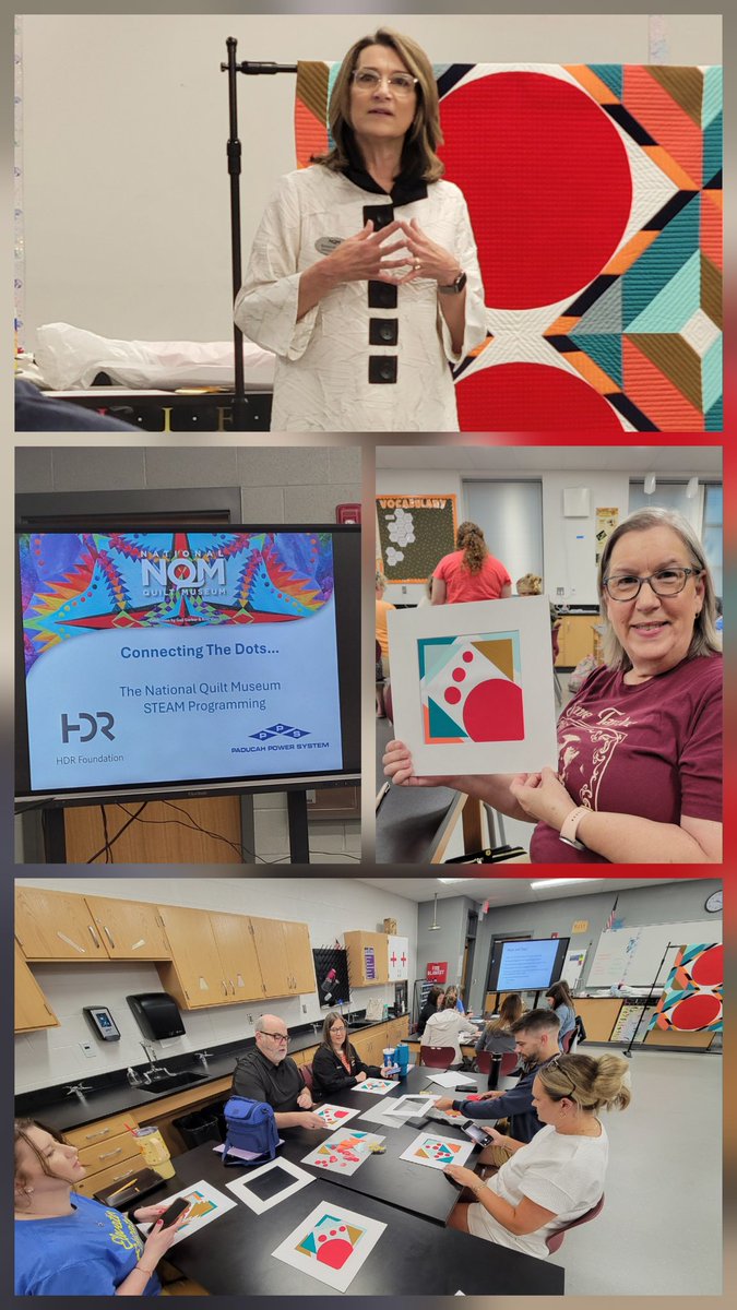SandyAllen9018's tweet photo. KEDC Summer Conference Day 2! I Connected the Dots wirh the National Quilt Museum, creating a quilt square using geometry,  discovered new features in Canva AI, and solid engagement strategies that work with any subject matter. #KEDCgrants @KedcARTS @DrJWEvansJr @KingWendy_m https://t.co/m7q9We1Lyj