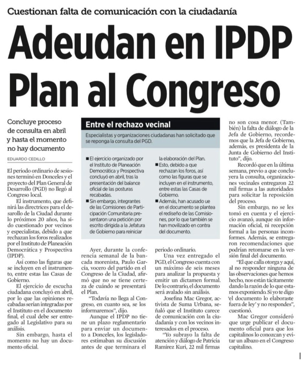 VOZ_DELACIUDAD's tweet photo. Más de 22 mil firmas, observaciones ciudadanas y solicitudes para reponer la consulta del PGD siguen sin respuesta clara. El Congreso concluyó su periodo ordinario y el Plan General de Desarrollo aún no llega para su revisión. La participación ciudadana no puede seguir siendo un trámite secundario para el gobierno de @ClaraBrugadaM