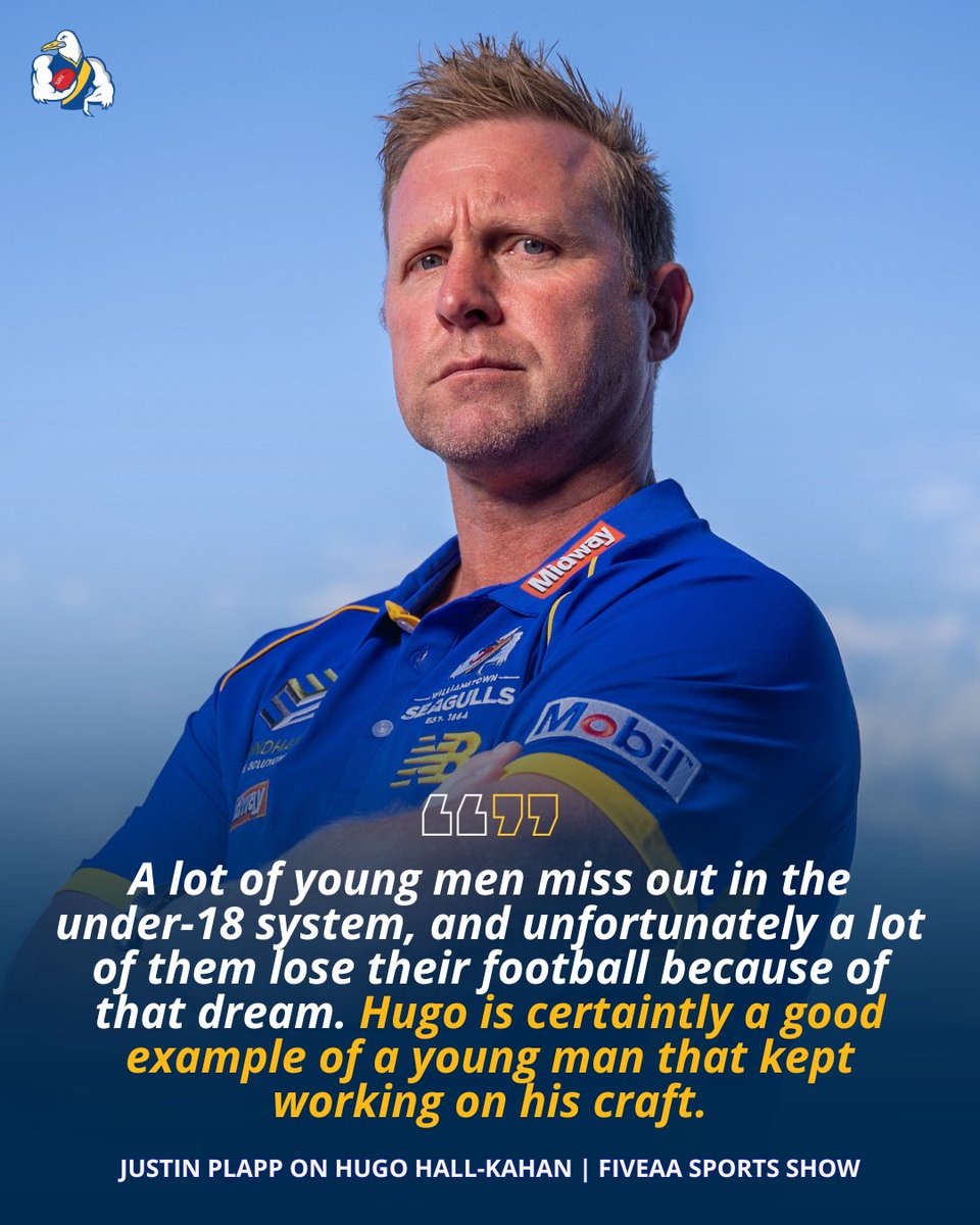 WilliamstownFC's tweet photo. Williamstown Senior Coach Justin Plapp joined The FiveAA Sports Show this last week to discuss Hugo Hall-Kahan’s rapid rise from VFL football to his AFL debut with Adelaide just seven days after being selected in the Mid-Season Draft.

Plappy reflects on Hugo's maturation, his first AFL game, and the role Williamstown plays in developing talent and creating opportunities for players to reach the next level.

🎧 Listen to the full interview on Spotify.
