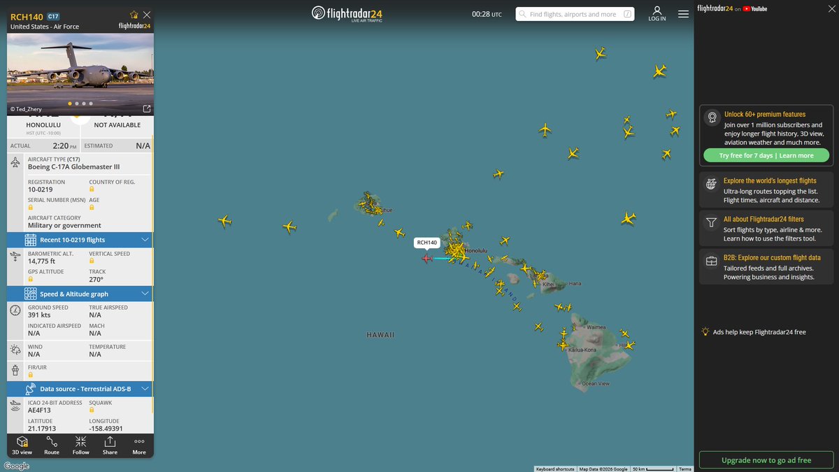 AIYeyENGDdJkjTr's tweet photo. June 10, 2026
#Fort Lewis, Washington #Joint Base Pearl Harbor-Hickam, Honolulu ==> #Guam

#RCH140 #AE4F13 USAF C-17A Globemaster III https://t.co/3mITlA2KV2