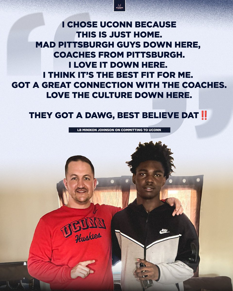 StorrsCentral's tweet photo. "They got a dawg, best believe dat‼️"

New UConn LB @Minikon_16 is ready to be a Husky 🔽
https://t.co/hUA2lELOSF https://t.co/ctCOvI9bLi