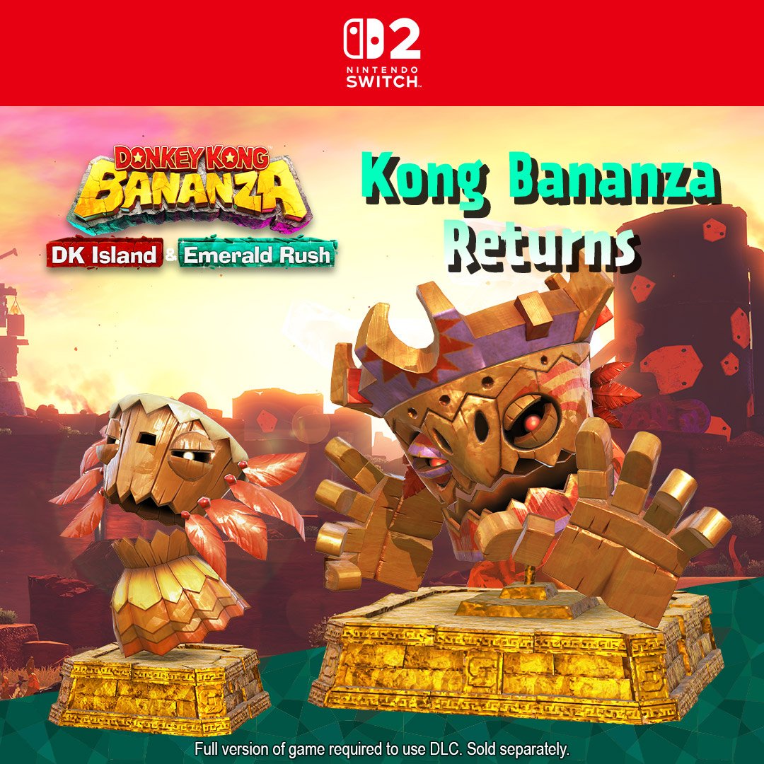 NintendoAmerica's tweet photo. Another #DonkeyKongBananza Emerald Rush event is here! Play "Kong Bananza Returns," exclusive to the DK Island &amp; Emerald Rush DLC, to collect these statues.
 
This event will run from today until June 16 at 12:59am PT.

Learn more: https://t.co/KHi9KXCi63 https://t.co/6mUEUtCJ1V