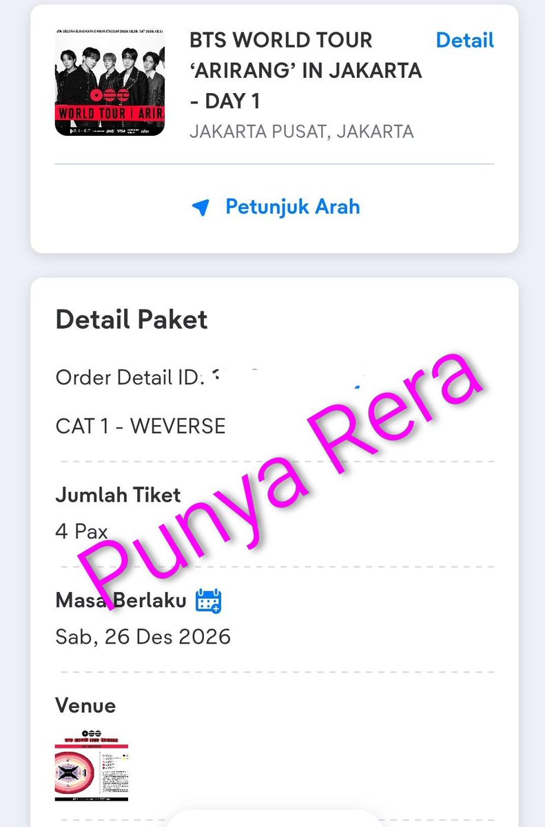 reraa_17's tweet photo. FINALLY AFTER 6 TAHUN AKU NGESTAND MEREKA, AKU BISA SECURE TIKET KONSER BTS 😭😭😭🙌🙌🙌 https://t.co/wZy1zDDSdX