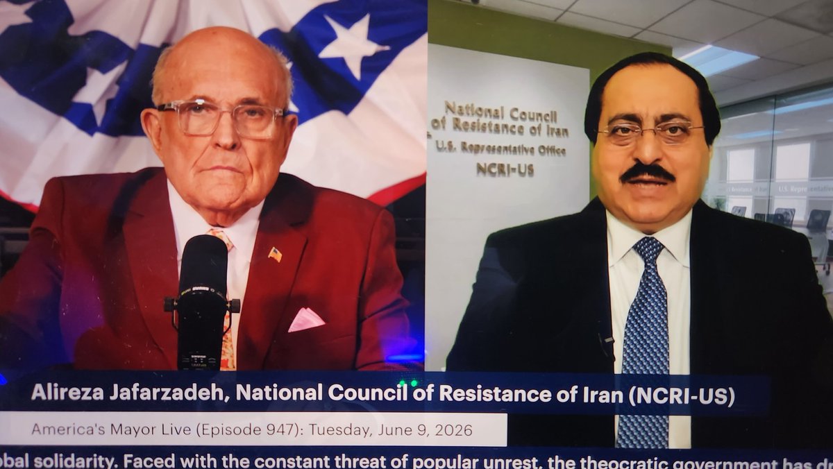 RudyGiuliani's tweet photo. 🚨 LIVE NOW: Alireza Jafarzadeh, the Deputy Director of the National Council of Resistance of Iran (NCRI-US), joins us as the Iranian regime continues to buy time, while executing political prisoners at a rapid pace.

America's Mayor Live 🇺🇸 https://t.co/6mx9jd7bQ6