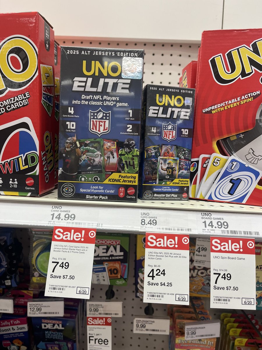Oldhandsnewpack's tweet photo. Uno Elite 50% off at Target - 4 booster packs and 40 cards total for $4.24…is it worth it for the cheap rip?  #target #uno #nfl #football #game https://t.co/vKZ4Uk4iVQ
