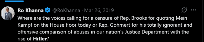 TrueSowell's tweet photo. @davidsirota @RoKhanna Ro does a quick pivot and is no longer offended by Nazis. https://t.co/iA3SAJCzRq