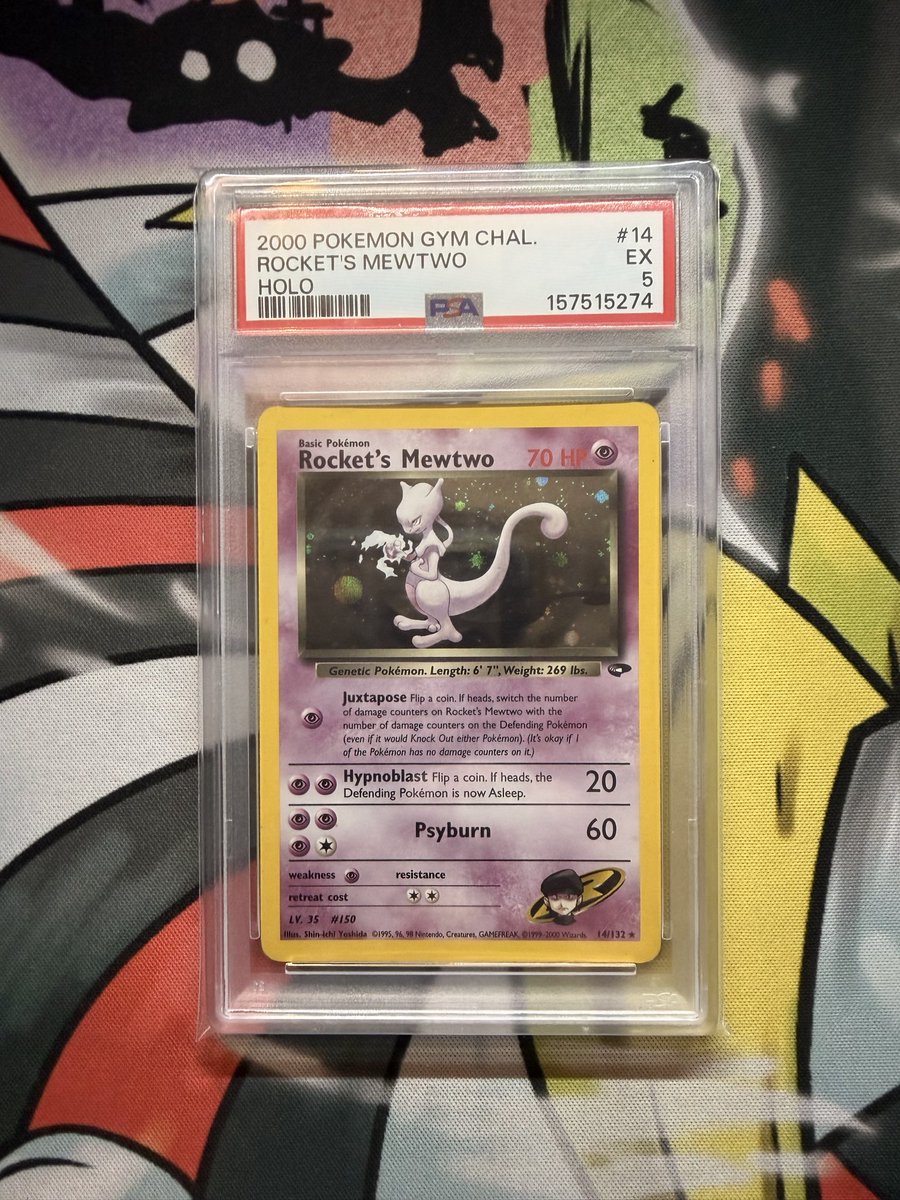 FatedShop's tweet photo. 🚨 JUST DROPPED 🚨

🧠 2000 Rocket’s Mewtwo Holo #14
🔥 Gym Challenge WOTC Vintage
📈 PSA 5 EX
⚡ One of the cleanest vintage Mewtwo artworks ever made

Team Rocket + Mewtwo = instant classic. Vintage WOTC slabs continue getting harder to find, especially iconic holos like this. https://t.co/19aIFLW7MD