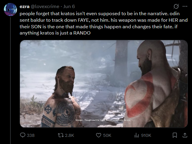 Calamity616's tweet photo. @eyet33th @lovexcrime And before you go and make another limp wristed, vapid post that saying nothing but some haughty accusatory nothings 

Here are both OPs still just as wrong claims lined out once again for you.

Kratos is an integral part of the "making things happen"
Odin isn't all-knowing https://t.co/NW5hr0S89i