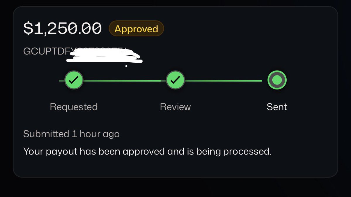 Screenshot attached to @PBInvesting's X post showing a $1,250 Tradeify payout confirmation.