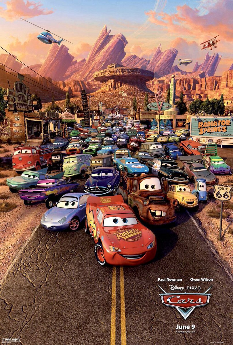 FilmNewsNos's tweet photo. 🎬MOVIE HISTORY: 20 years ago today, June 9, 2006, the movie 'Cars' opened in theaters!

#OwenWilson #PaulNewman #BonnieHunt #LarryTheCableGuy #TonyShalhoub #CheechMarin #MichaelWallis #GeorgeCarlin #PaulDooley #JeniferLewis #MichaelKeaton #JohnRatzenberger #GuidoQuaroni #Pixar https://t.co/T1lb97mEoF