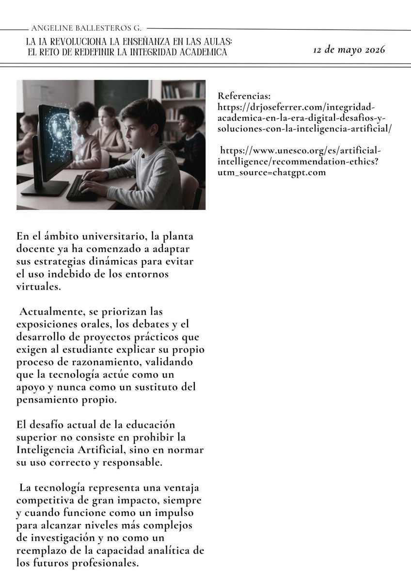 LasJefasRuido's tweet photo. La Inteligencia Artificial llegó para quedarse en las aulas. El desafío actual de la educación no es prohibir la IA, sino normar su uso para que potencie las capacidades humanas en lugar de sustituirlas. 💡🎓
#IA #Transformaciondigital https://t.co/8E0Svy0lP7