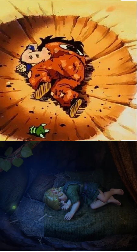 NoobTheGreat's tweet photo. Idk why, but whenever I see Link from the OOT Remake teaser from the Nintendo Direct today, I just think of the Yamcha death pose https://t.co/fezEfLrWXT
