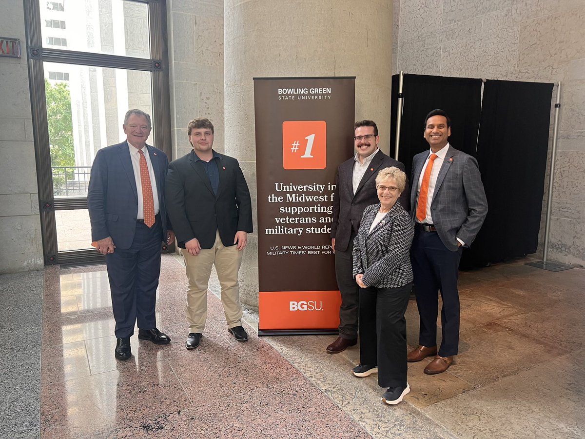 Pres_Rogers's tweet photo. As the #1 university in the Midwest for veterans and active military students by @MilitaryTimes, Bowling Green was honored to be part of the @IUCOhio Military-Connected Student Symposium and join the Leadership Panel alongside fellow university presidents today at the Ohio Statehouse. It was especially powerful to hear from @BGSU alumnus and keynote speaker Major General Matthew Woodruff '96, Ohio’s 84th Adjutant General, one of the state's highest military position. We are also incredibly proud that Bowling Green was recognized with the National Veterans Leadership Foundation’s Excellence in Programming for Military-Connected Students Award, a testament to our faculty and staff who are so committed to serving those who serve.
