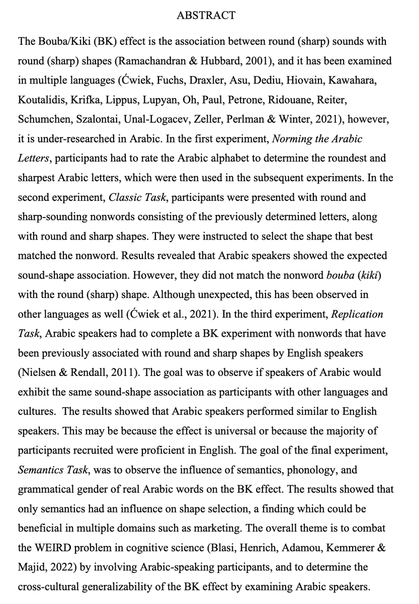 phono_logical's tweet photo. “The Arabic impact on the bouba/kiki effect” by Ghadir Nassereddine (June ’26) https://t.co/tUPse4F7ZV https://t.co/RyaioBIBYF