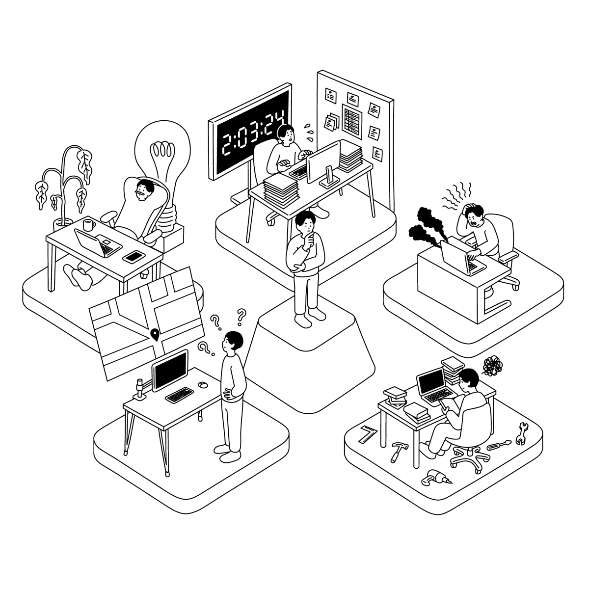 tk_illustration's tweet photo. 6月24日に翔泳社から発売の『エンジニアのための自己管理入門』。こちらのカバーイラストと本文イラストを描かせていただきました。

カバーはモノクロのイラストをデザイナーの方に素敵に仕上げていただきました。

書籍は著者の小田中育生さん（@dora_e_m )の固定ポストにありますのでよろしくお願いします！

@shoeisha_books
