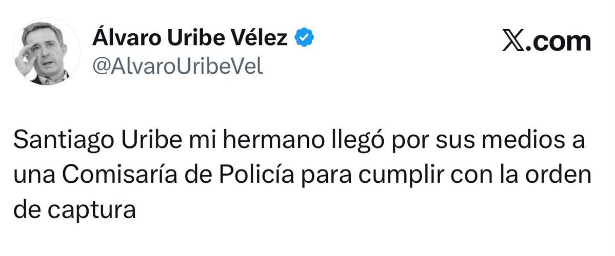UltimaHoraCR's tweet photo. #POLITICA | “Santiago Uribe, mi hermano, llegó por sus medios a una Comisaría de Policía para cumplir con la orden de captura”, aseguró el expresidente Álvaro Uribe a propósito de la ratificación de la condena contra su hermano por homicidio y concierto para delinquir agravado.

Vía @laurad_duarte
https://t.co/v2vIVVHFXe