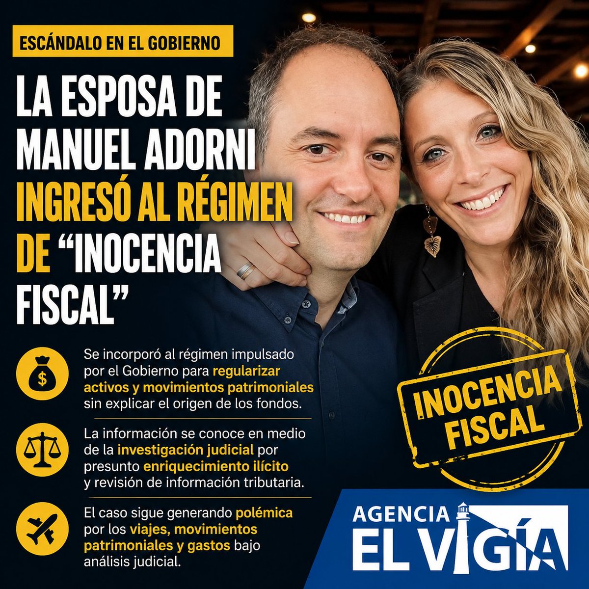 DanteForesi's tweet photo. La esposa de Adorni está políticamente expuesta, el marido está investigado por enriquecimiento ilícito y ella ahora dice que tiene guita en negro y la quiere blanquear ¿Esto no es una confesión? https://t.co/wdlIWrjVQo
