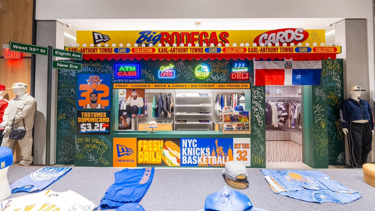 Complex's tweet photo. Karl Anthony-Towns Bodega Installation Housed in New Era NYC Flagship Store  Details: https://t.co/FuLYrIUWA5 https://t.co/W9iNRr8y4o