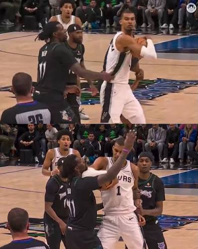 sark_afc's tweet photo. I don't like to complain, but this is just strange. How's that not a flagrant? I get the shirt pulling argument, but there was literally no movement involved, and shirt pulling should never warrant that, especially with how many dirty plays Wemby has made in the postseason https://t.co/Y6OasDhhiL