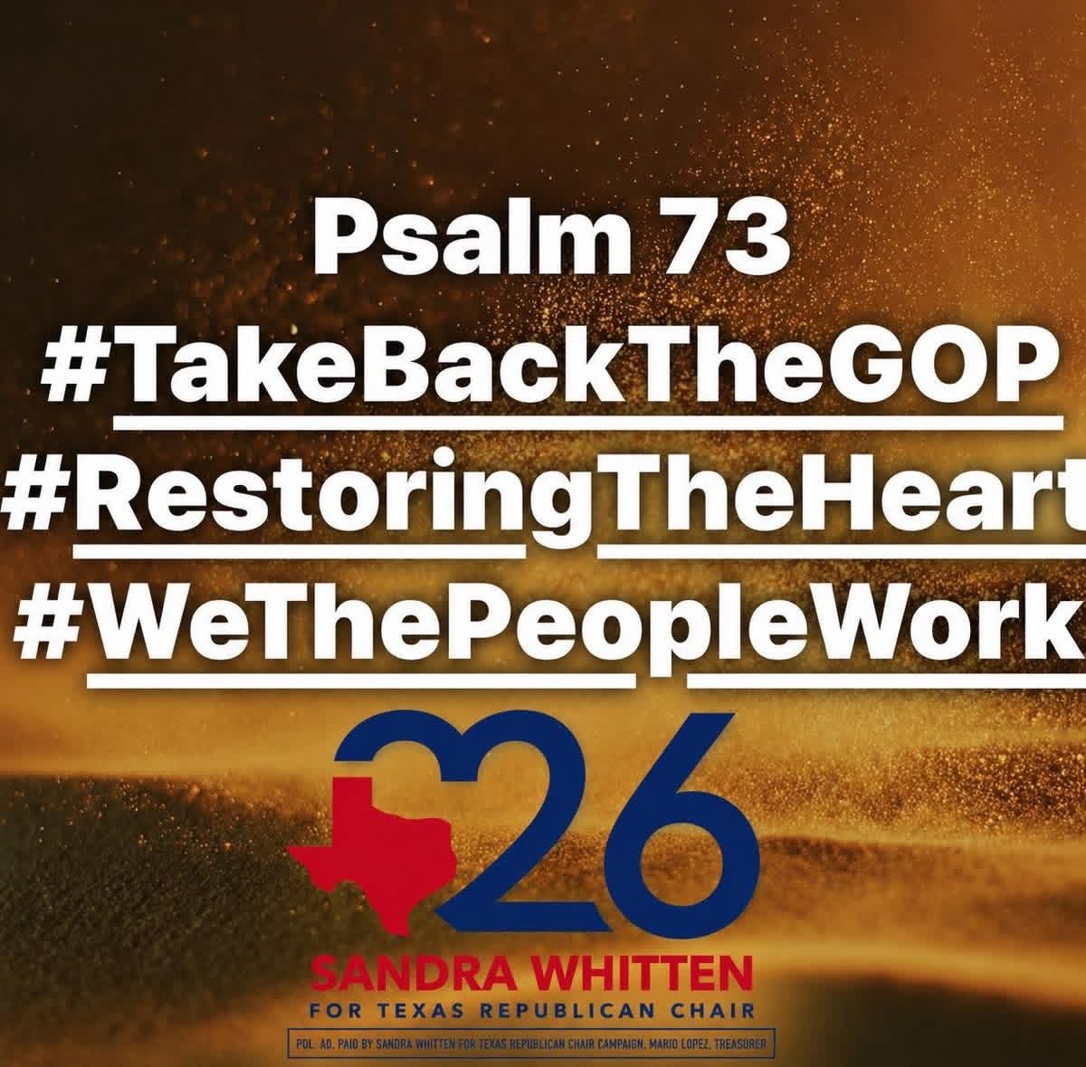 texas_sandra's tweet photo. This was my devotional today. READ IT BEFORE YOU COME TO CONVENTION THIS WEEK!! 

#RestoringTheHeart
#WeThePeopleWork
#TakeBackTheGOP
#RPTConvention2026
#ForHerIWillFight 
#VoteSandra https://t.co/mC0ft8taFS