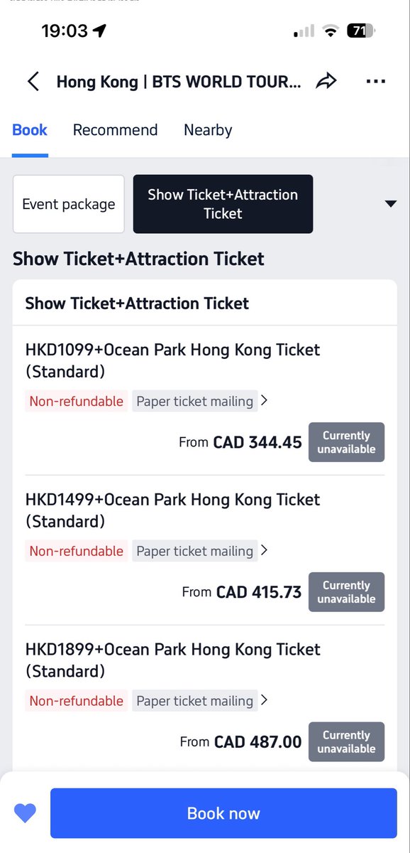 kkyuchimchim's tweet photo. I’m sorry to report that the @Trip dot come concert tickets and packages is the same situation as hkticketing. Everything unavailable already I was there right at the start, and can’t get in cos of traffic 💔😡 BTS ARIRANG HONG KONG 🇭🇰 ticketing nightmare https://t.co/kRMQgFrYMz