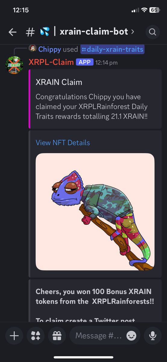 Chippee09's tweet photo. Yet another bonus for claiming a bonus. If you haven’t checked out @XRPLRainforest yet, you may be missing out.
@XparrotsNFT @XChameleonsNFT @XRPLRainforest https://t.co/z6HLxDWY6Q