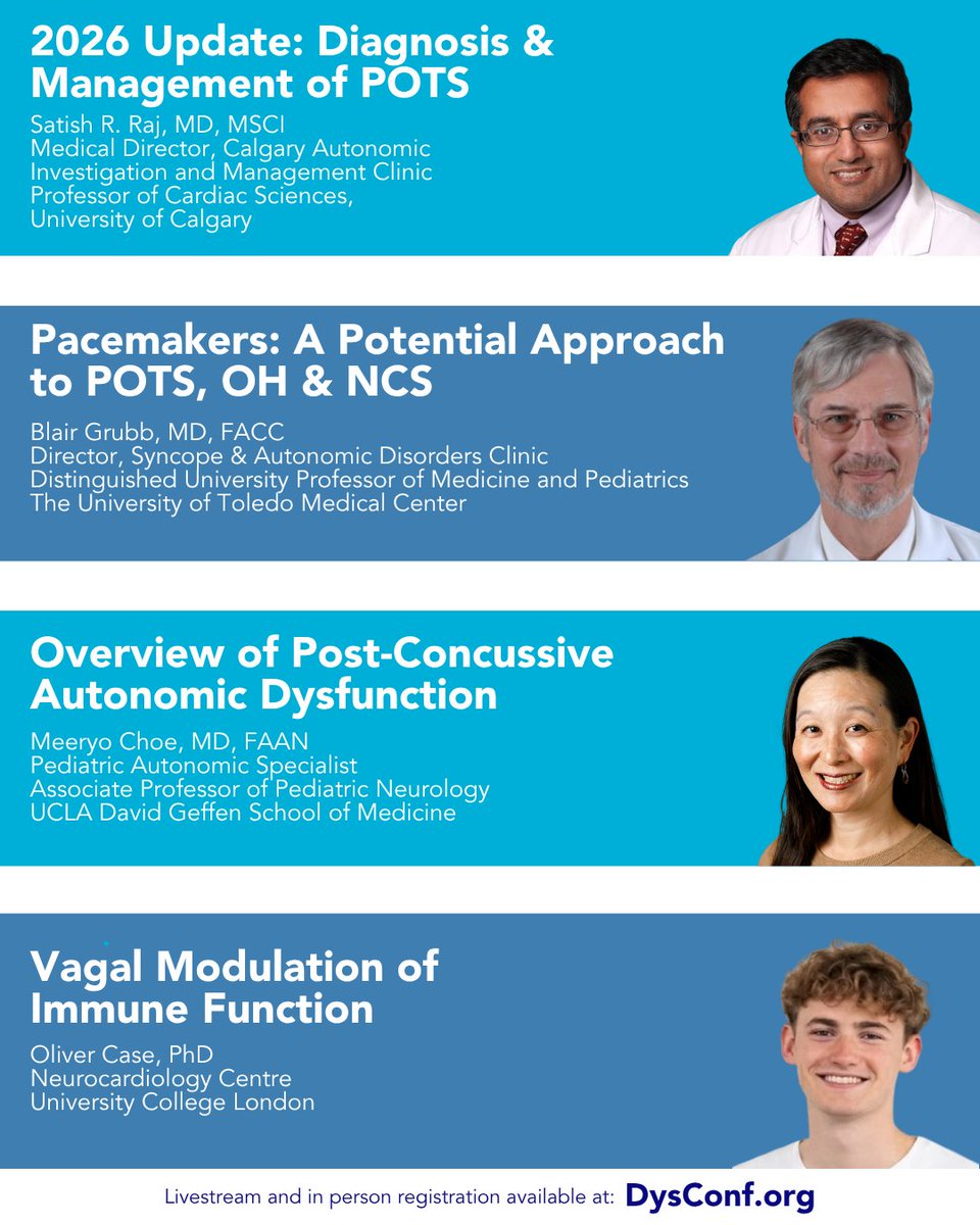 Dysautonomia's tweet photo. Check out our outstanding speaker lineup for Dysautonomia International's 14th Annual Conference. In person &amp; livestream registration options available at https://t.co/gcJk5U2ufz  🧵1/3 https://t.co/xaNNVZh6ez