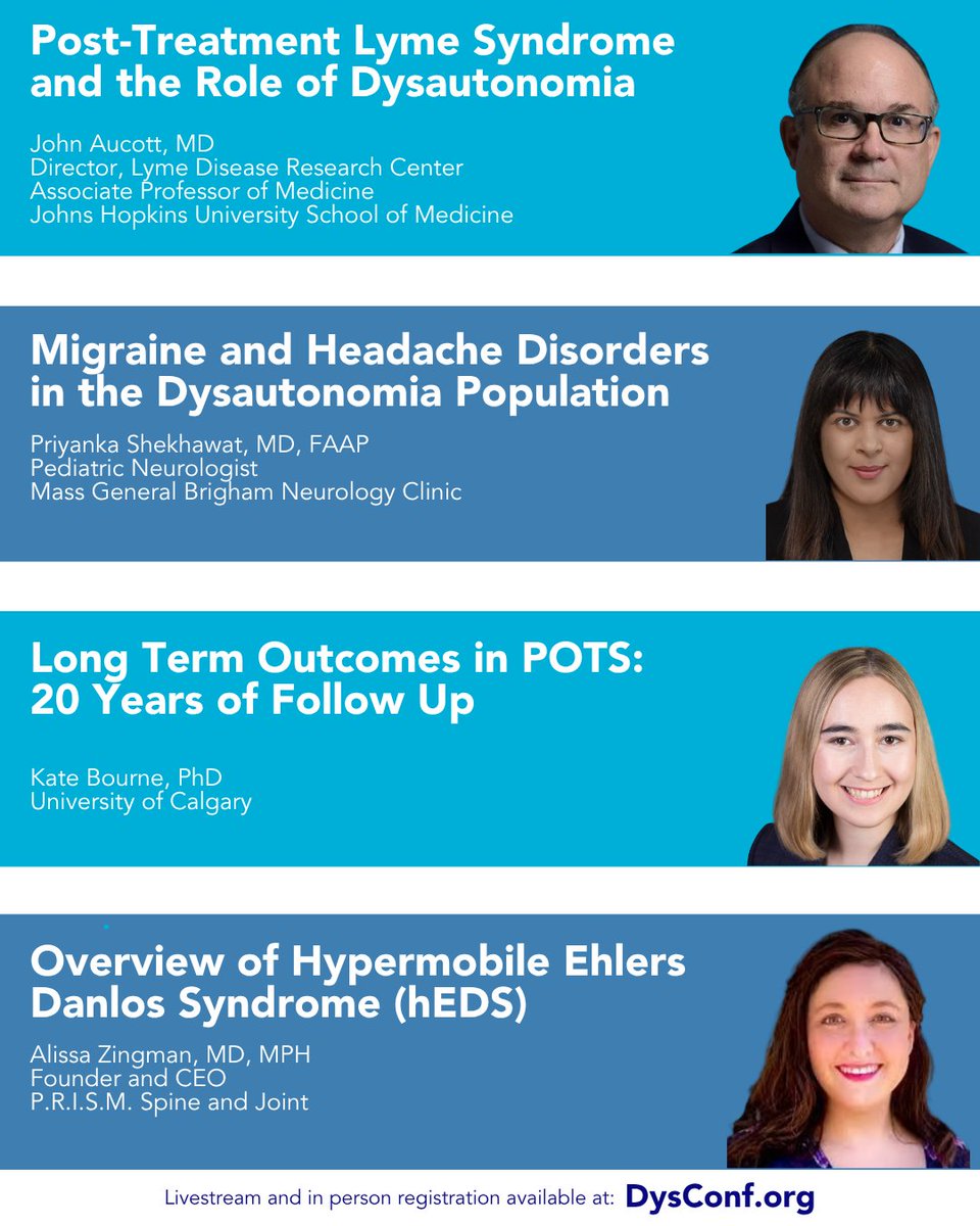 Dysautonomia's tweet photo. Check out our outstanding speaker lineup for Dysautonomia International's 14th Annual Conference. In person &amp; livestream registration options available at https://t.co/gcJk5U2ufz  🧵1/3 https://t.co/xaNNVZh6ez