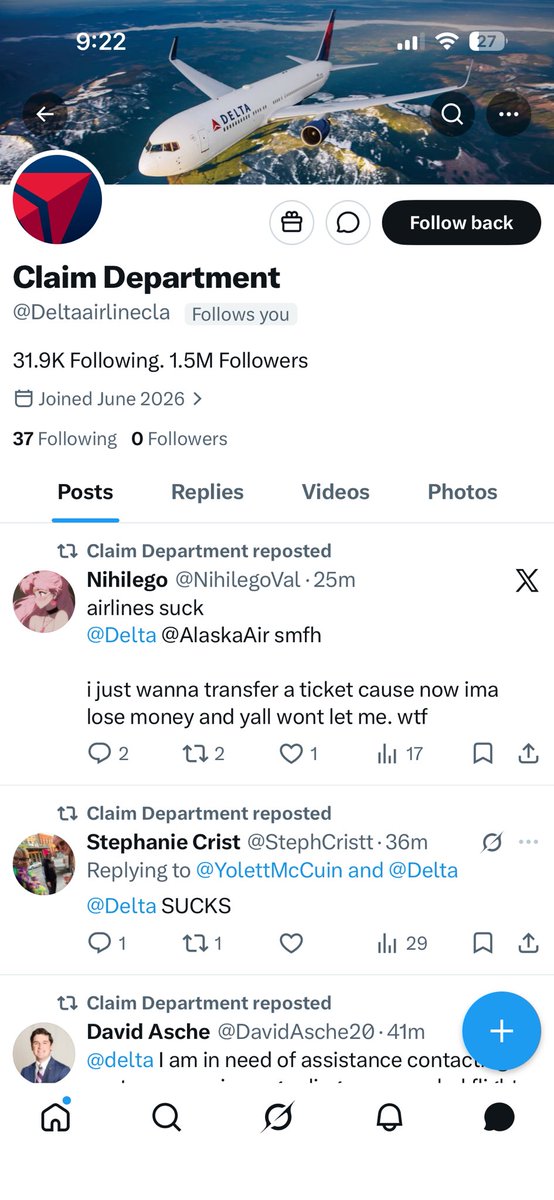 YolettMcCuin's tweet photo. Got to watch out y’all! This page reached out to me and tried to scam me! @Delta COUNT YOUR DAYS! https://t.co/Iuw8OyQBdc