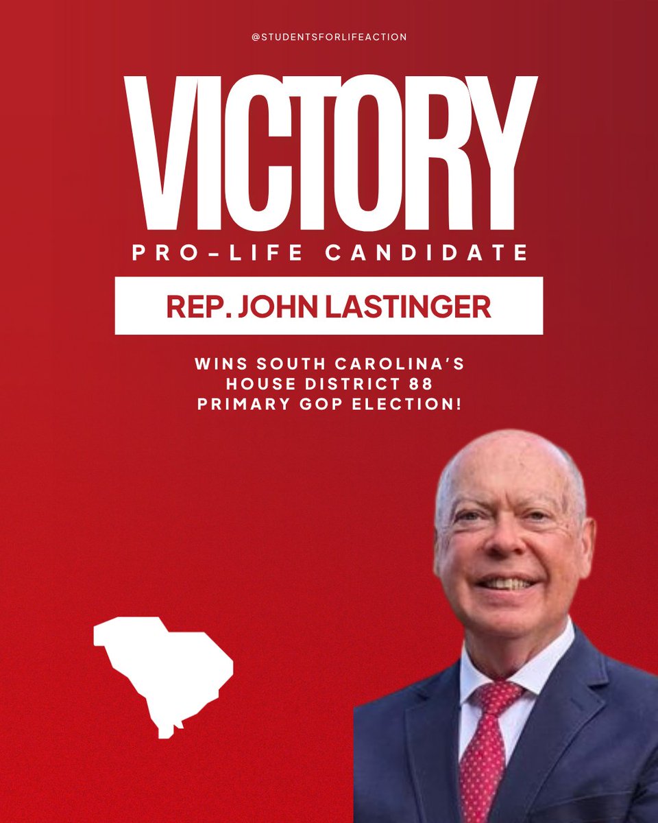 SFLAction's tweet photo. Voters in South Carolina are standing for Life!  

Congratulations to Rep. John Lastinger in State HD 88 on this well-deserved victory in the SC primary election! 

After earning a 100% rating on our candidate survey, we look forward to seeing him fight with us to end abortion. https://t.co/4j85ct4bvq