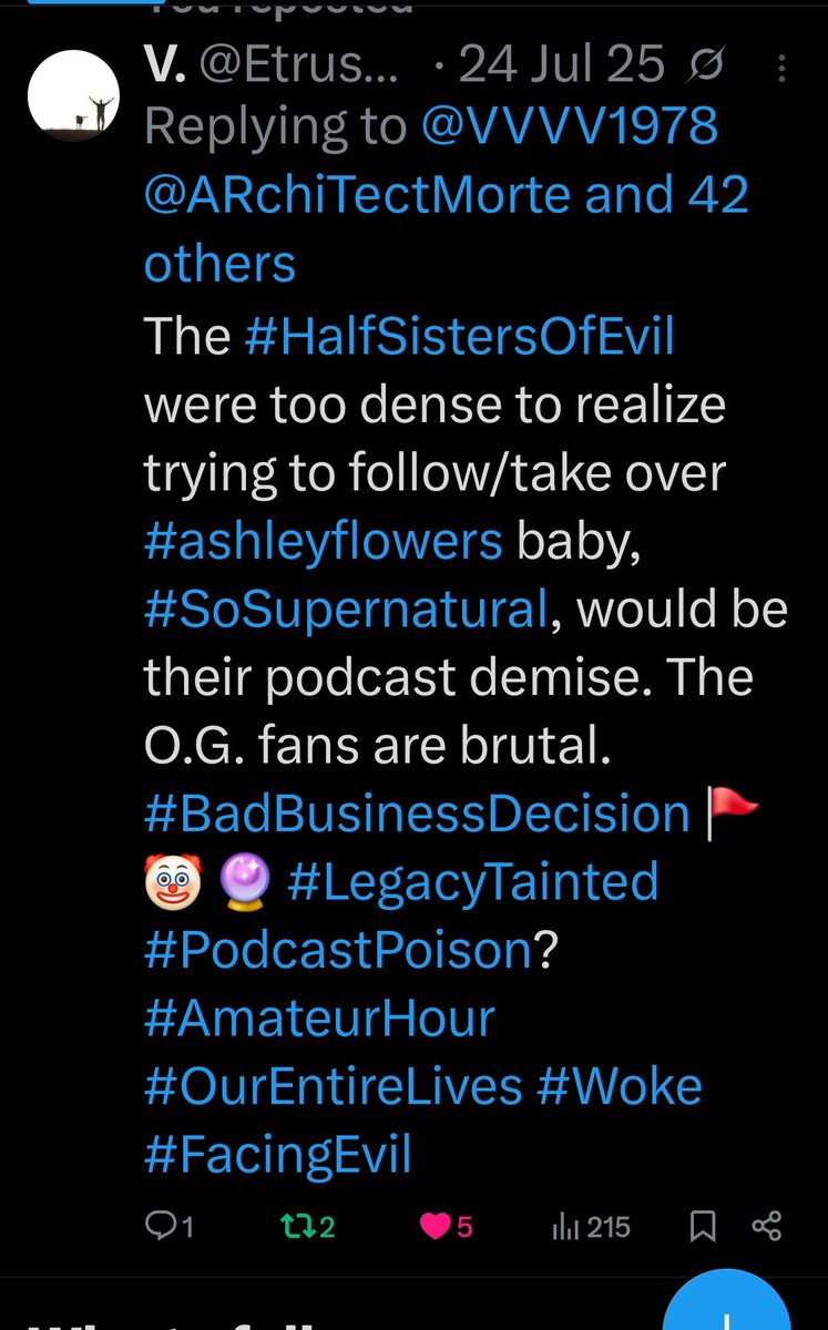 EtruscanUno's tweet photo. @ARchiTectMorte @VVVV1978 @MateriaPrima1 @_SoSupernatural @ApplePodcasts @DeliaDAmbra @PAVEMediaGroup @crimehousemedia @CrimeJunkieAF @acnstudios @FaunaHodel @SpotifyUSA @britprawat @thedeckpodcast_ @IAmTheNightTNT @ashleyflowers @Spotify @FindingFaunaTNT @Reddit @Jalbright06 @CounterClockPod @unitedtalent @1DayShellDarken @ZakLevitt @JaimeAlbri56557 @tntdrama @ChillsBody @Audacy @facingevilpod @TenderfootTV @iHeartPodcasts @SIRIUSXM @CrimeJunkiePod @audiochuck @thepodsauce @carterpaulyroy @Podchaser @JBUshow @MaxCutler1 @serialkillerpod @EndWokeness @MediumAllison @TGOGpodcast @Yvetina @podcastacademy @GhostAdventures @Zak_Bagans @AnnaSiggaNico You mean predicted like this?? ๐คฃ #Ashleyflowers will forever be connected to the #HalfSistersOfEvil, #YvetteandRasha. Not great. Just ask #TenderfootTV.
#AmateurHour #OurEntireLives #TrueCrime #FacingEvil #RootOfEvil #Cancel #Woke #DEI #NoNewHosts #CrimeJunkie #CrimeHouse ๐ฎ๐คก https://t.co/J4e6VToeWP