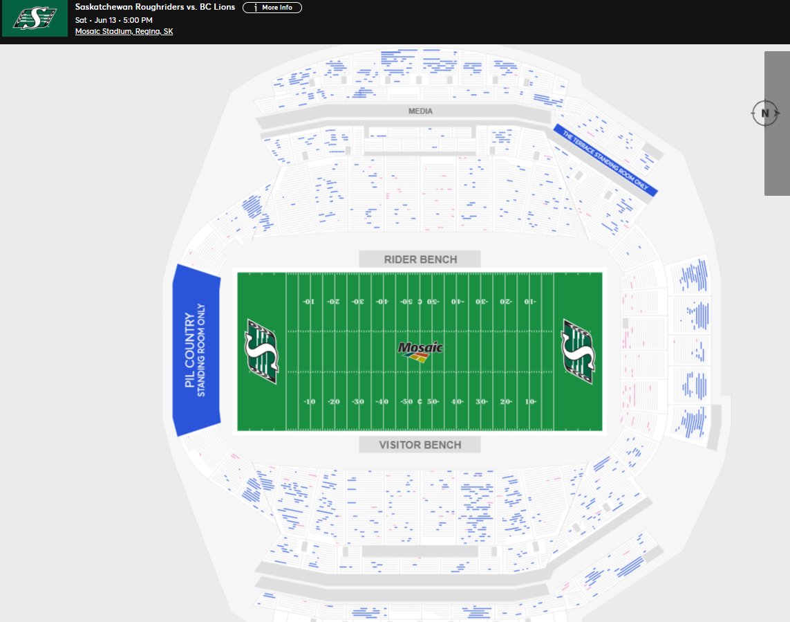 MattYoungCTV's tweet photo. SASK RIDERS vs BC LIONS
Sat, June 13th
Mosaic Stadium - Regina, SK

Seat Capacity/setup = 33,350
Tickets sold/distributed = 26,982
Tickets remaining = 6,368

Cheapest ticket = $20
Avg last season = 28,427
**Follow here for ticket projections for CFL, NHL, WHL and more!
NOTE: Count does not include promotional seating, seats held back which can impact count. 
@1CFLAtt @VINTAGESASKO @rodpedersen @BallsyUncut @nielsonTSN1260 @LWillson_82 @JohnDHodge @BrittonGray @mblairYQR @PegRiderPrider @cjones2451 @robvanstone @FarhanLaljiTSN @TSNDaveNaylor #cfl #riders #sask @BCLionsDen @clarkmunroe_ @SteveClarkMedia