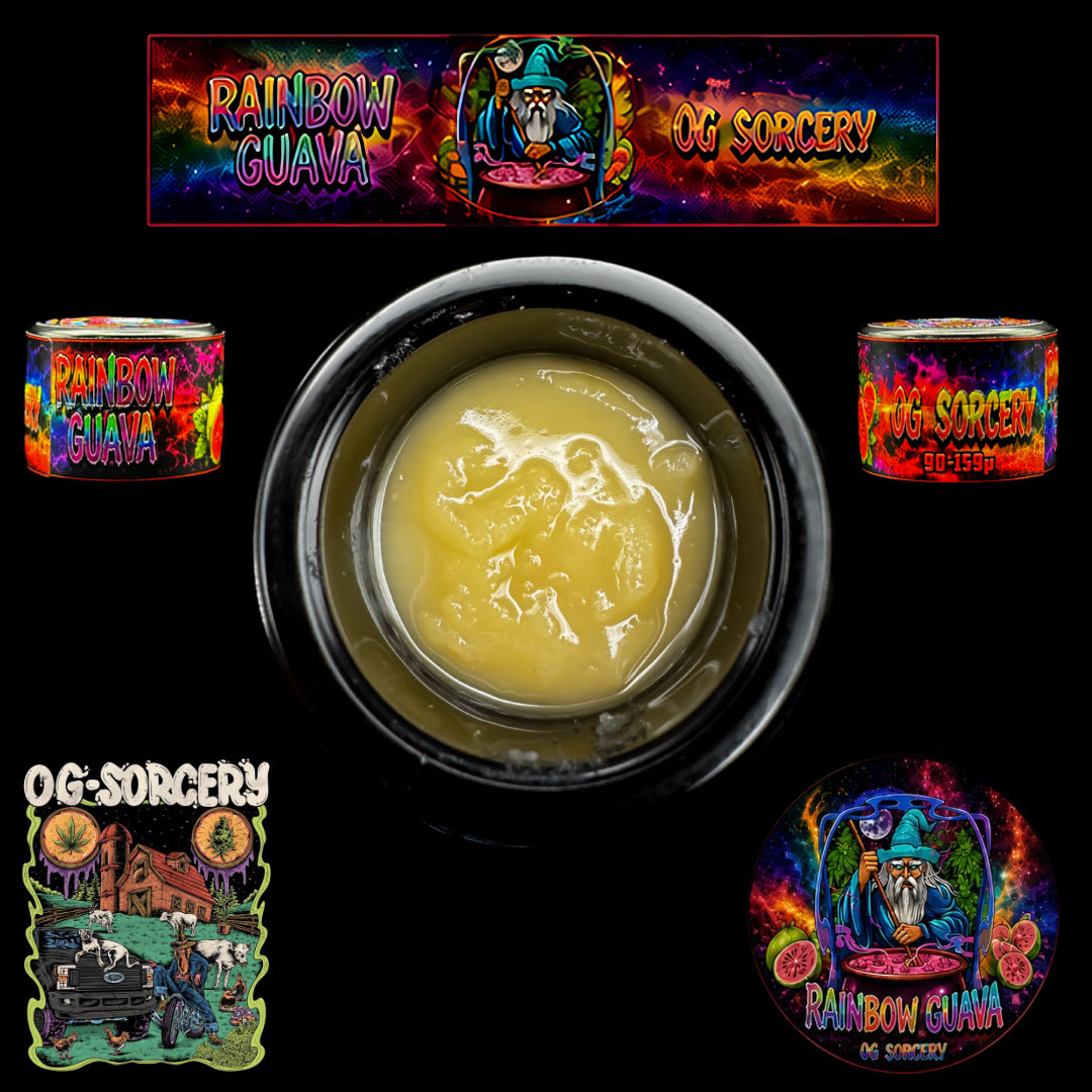 Gasolinenterps's tweet photo. Rainbow Guava cold cure rosin grown &amp; processed by @ogsorcery. tropical fruit notes on the inhale, creamy candy notes on exhale. Decent amount of lingering terps in the mouth. Slight tingle in the nose. Strong high. 9/10 https://t.co/JoKPxtVdKh