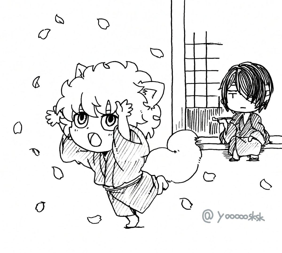 yooooosksk's tweet photo. 花びらとたかすぎとケモ仔銀。(再掲) https://t.co/xLPjiW6UOp
