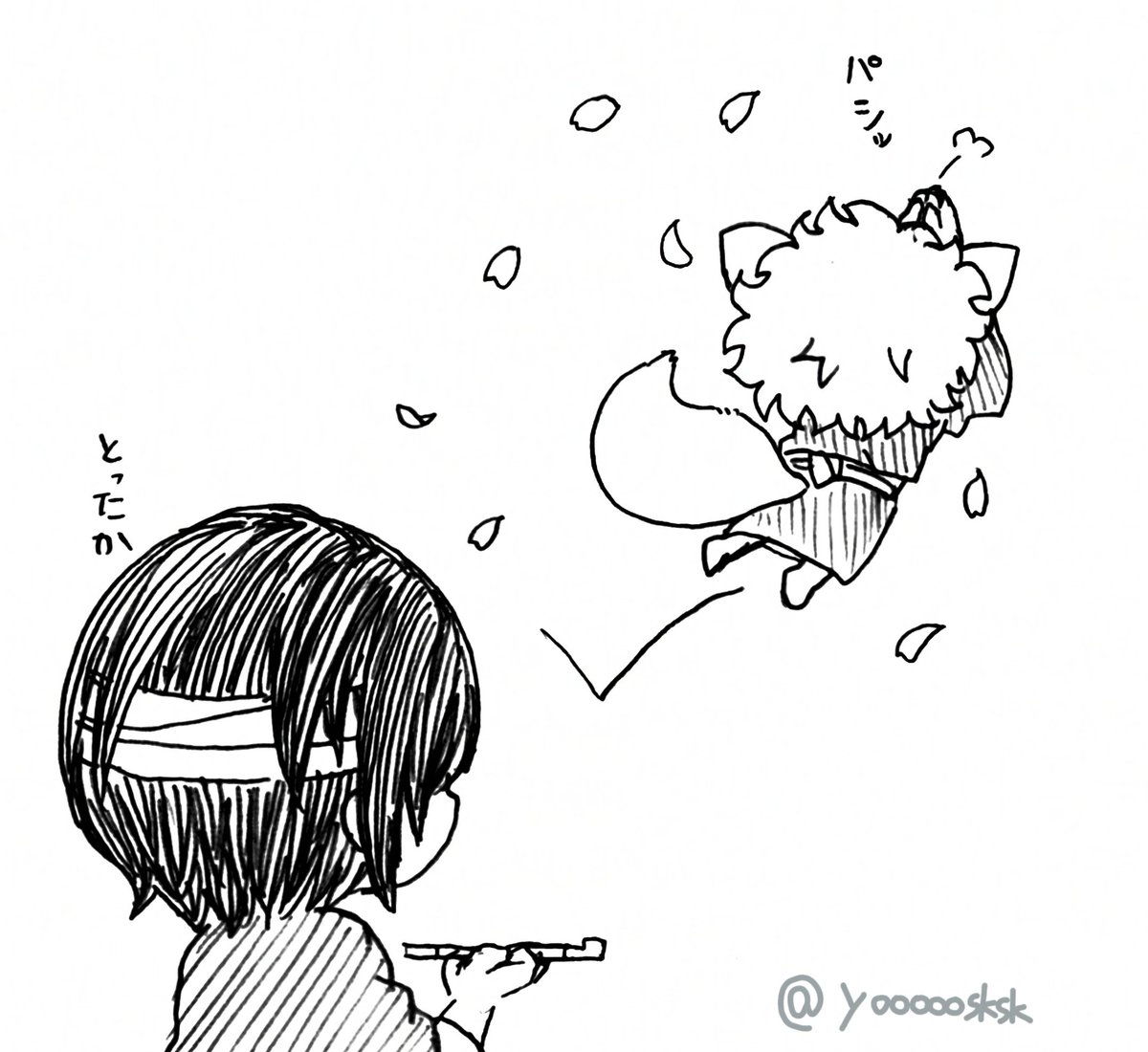 yooooosksk's tweet photo. 花びらとたかすぎとケモ仔銀。(再掲) https://t.co/xLPjiW6UOp