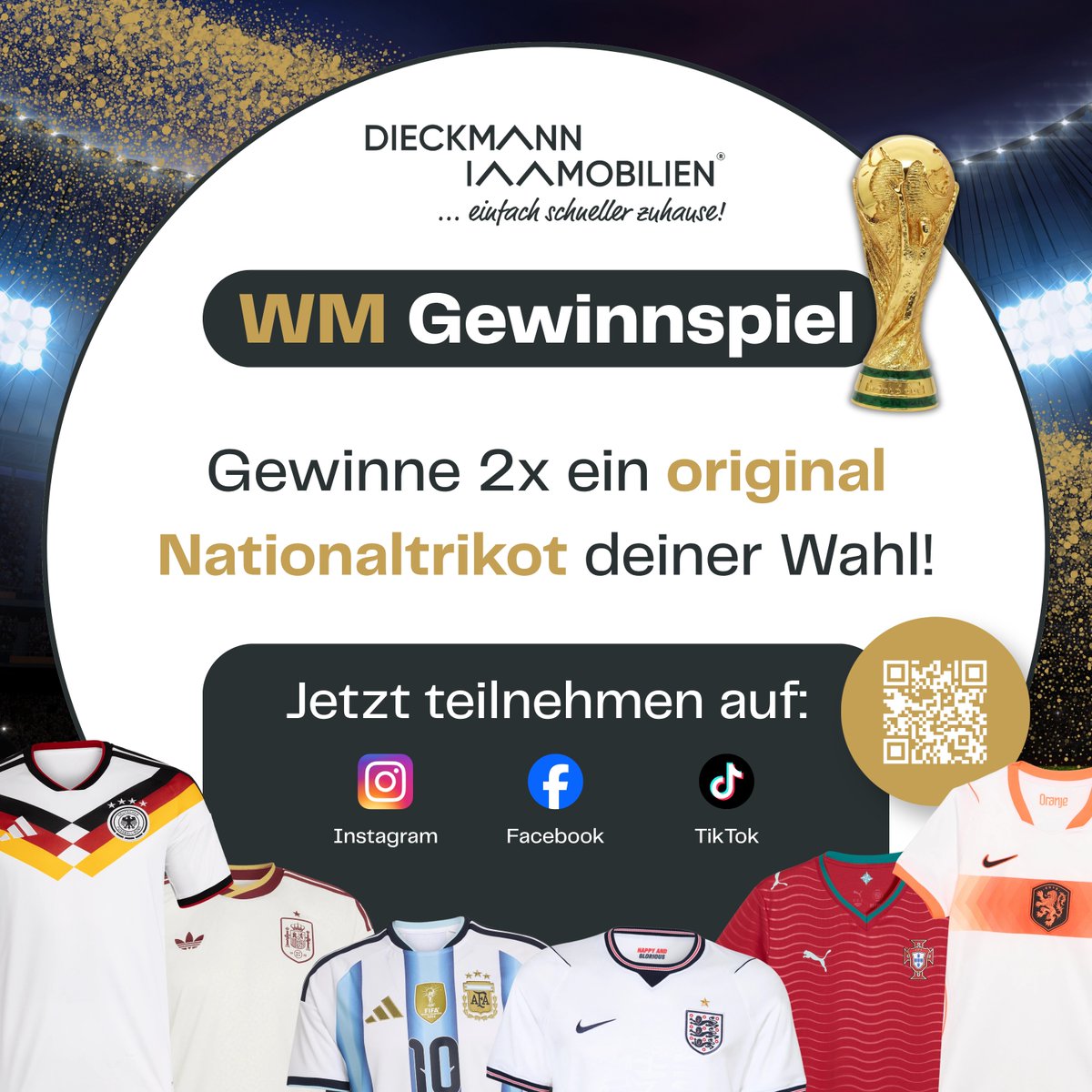 dieckmann_immo's tweet photo. 🏆 GROSSES #WM-#GEWINNSPIEL BEI DIECKMANN IMMOBILIEN! ⚽

Teilnehmen auf unseren #Social #Media Kanälen 

Instagram: dieckmann_immobilien
TikTok: dieckmannimmobilien
Facebook: Dieckmann Immobilien

Welches Trikot holst du dir, wenn du gewinnst? 
Wir wünschen dir viel Glück! 😍 https://t.co/vTICT5lSc0