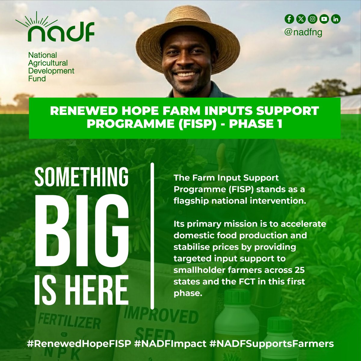 woye1's tweet photo. RENEWED HOPE FREE FERTILIZER & OTHER AGRO INPUTS FOR SMALL HOLDER FARMERS NATIONWIDE: 

1: The President @officialABAT has approved the distribution of Free Fertilizer and agro chemical inputs to farmers. 

2: @nadfng is implementing this directive. 

-(a): the distribution will be done in the 6 geo-political zones and FCT. 

3: Today, @nadfng in collaboration with @GovNigerNG invites you to the Flag off Ceremony of the RENEWED HOPE FARM INPUT SUPPORT PROGRAMME.

4: This gesture of the President @officialABAT will help the farmers to improve their livelihoods and advance the food and security policy of the Govt 

5; Date: Wednesday, 10, 2026.

-(a). Venue: Trade Fair Complex, Paiko Road, Minna, Niger State.

-(b): Time: 9:30 AM Prompt. 

6: You are all invited my dear friends @SenatorAKyari @sabialiyu_ @Nig_Farmer @Naija_farmers @kunmigbenga @melifew213 @Nupenchii_ @Better_Kaduna @akinwale_cfi @Onsogbu2 @oniorisan @ray_kay9 @MasterBolaji @manlikesea @ummuh_Zahra @Updateboyx @pontrol_777 @Tony4PBAT @tobbiematthew @ishaqsamaila5 @OLABIM2533691 @BachelorIdan @SaheedOlaSalami @mosky101 @olamidedad @AkinMoses1 @kupal_robinson @NAASNATIONALBOD @ArcnAbuja @bankofagricng 

#RenewedHopeFISP 
#NADFImpact 
#NADFSupportsFarmers