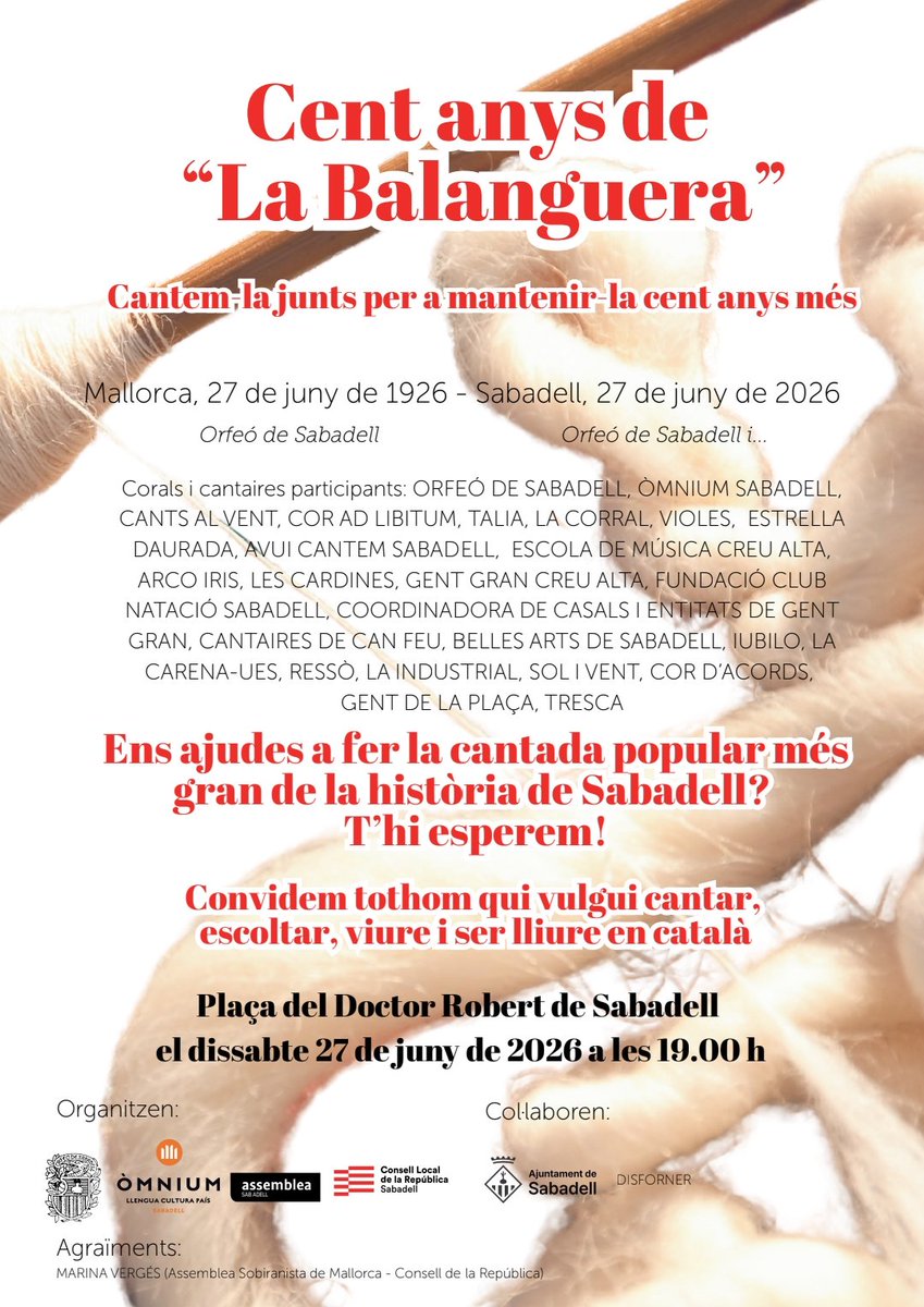 SBDxI's tweet photo. El proper dia 27 farem una cantada popular de la Balanguera.
És reivindicació com a PPCC a la vegada que homenatge als 100 anys de la cantada de l'Orfeó. Us hi esperem! https://t.co/c82UDziK01