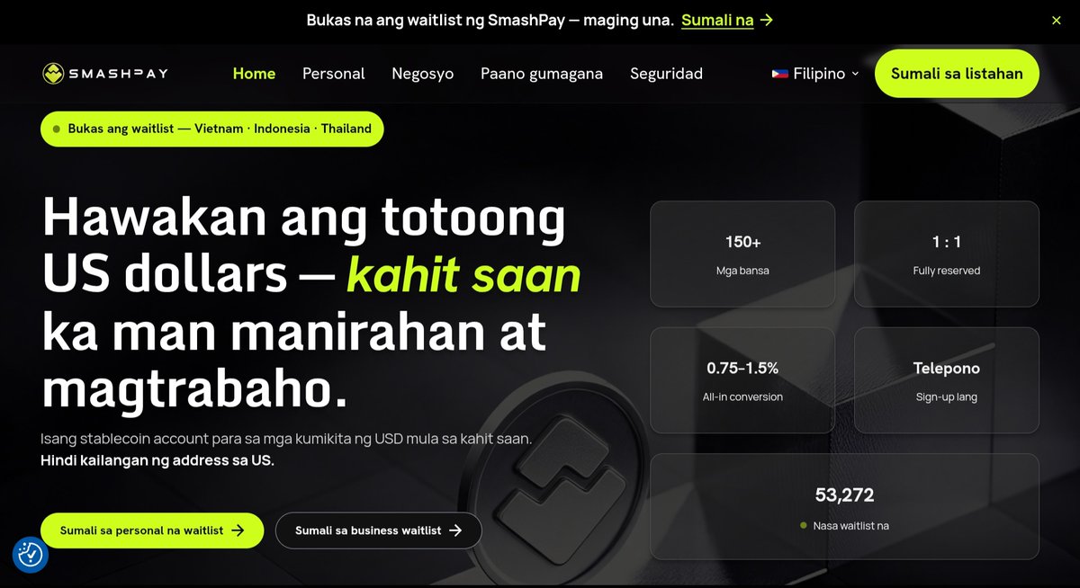 Smashverse_X's tweet photo. SmashPay just got more global 🌎 

The official SmashPay website is now available in multiple languages:

🇺🇸 English 
🇻🇳 Vietnamese 
🇮🇩 Indonesian 
🇹🇭 Thai 
🇪🇸 Spanish 
🇵🇹 Portuguese 
🇵🇭 Filipino 
🇨🇳 Chinese 
🇹🇼 Traditional Chinese 
🇯🇵 Japanese

Building the Layer for Digital Dollars means making borderless payments accessible to everyone 👊 

Explore: https://t.co/xzLAcgXQ8c 🚀

#SmashPay #SmashTheBorders #DigitalDollars