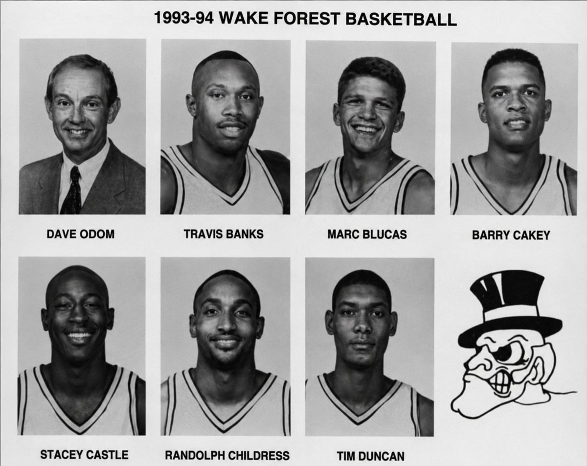 ChrisDuel's tweet photo. It's the 1993-94 season and Wake Forest has a promising young freshman named Tim Duncan. Also on that team is a back-up sophomore guard named Stacey Castle. Tim Duncan would go on to college and NBA greatness. While the NBA wasn't in Stacey Castle's future, fatherhood was.

In 2004, Stacey's son Stephon Javonte Castle was born. You know the rest.

#Spurs #SanAntonio #WakeForest #TimDuncan #StephCastle #StephonCastle #NBA #NBAFinals #GoSpursGo #PorVida