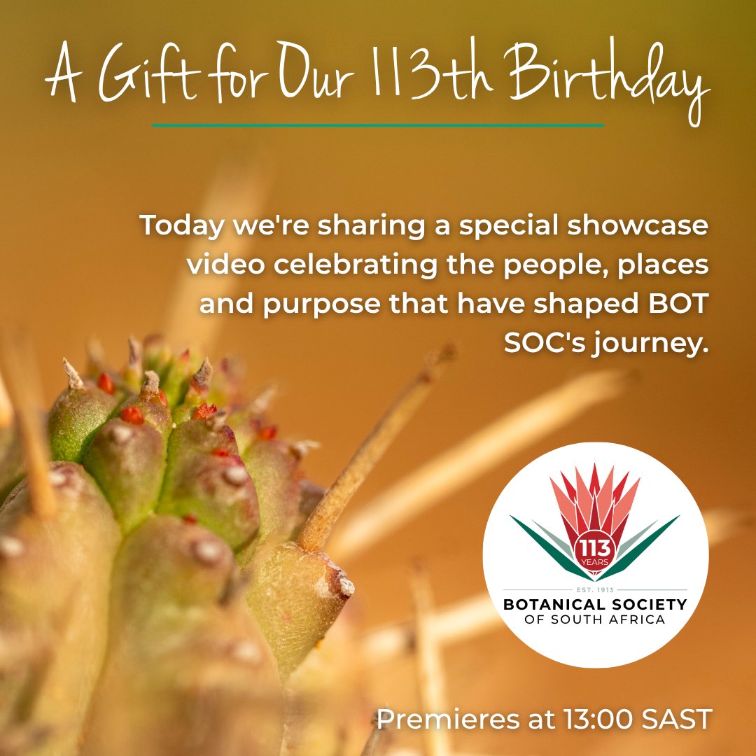 BotSocSA's tweet photo. Today, BOT SOC turns 113! 🎉

To celebrate, we've created a special showcase video as a gift to our members, volunteers, donors, partners and supporters.

Join us at 13:00 SAST for the YouTube Premiere and watch with us live:
https://t.co/f7FxueNrt8

#YouTubePremiere #BotSocSA https://t.co/wlswxLl9kI