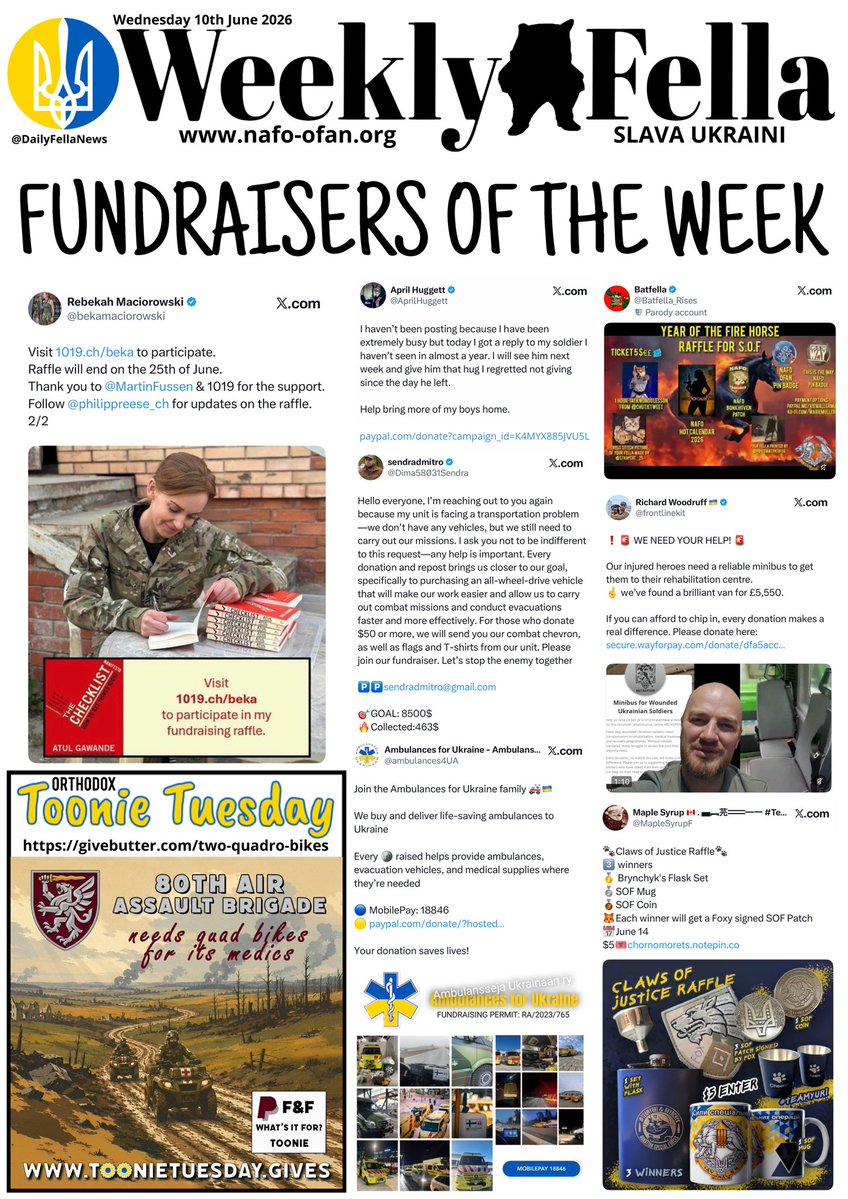 DailyFellaNews's tweet photo. It’s Weekly Fella time. Read about russia burning, Zelenskyy trolling Putin, Armenia says f-you &amp; the Alumina21 campaign gains momentum. 

Please don’t forget our fundraiser thread below. 

#WeeklyFella #DailyFella #DailyFellaNews #SlavaUkraini #NAFO https://t.co/2AMeeiJDjT