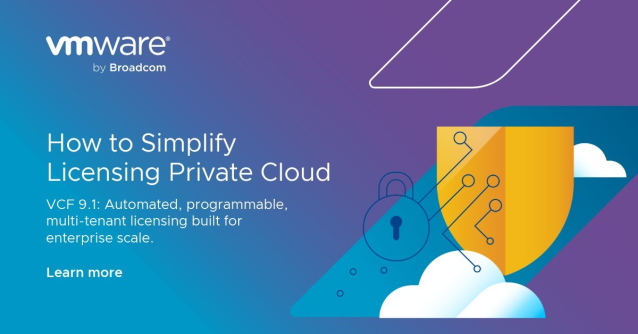 RahulRVerma's tweet photo. Managing enterprise licensing doesn't have to be a headache. VCF 9.1 delivers 100% automated license management so you can set it and forget it. Learn more: https://t.co/LzsiYrLrgm https://t.co/ZzennG5NBe